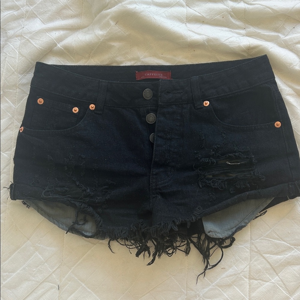 Black Distressed Denim Shorts